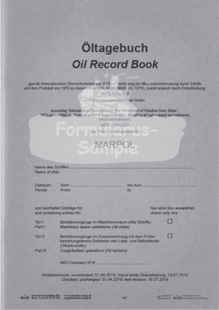 Oil Record Book MARPOL GERMAN